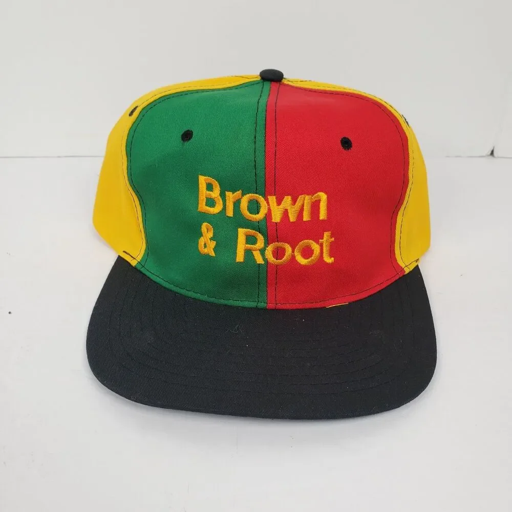 Vintage 1990s Colorbock Rasta Snapback Hat Brown & Root Oilfield Oil & Gas